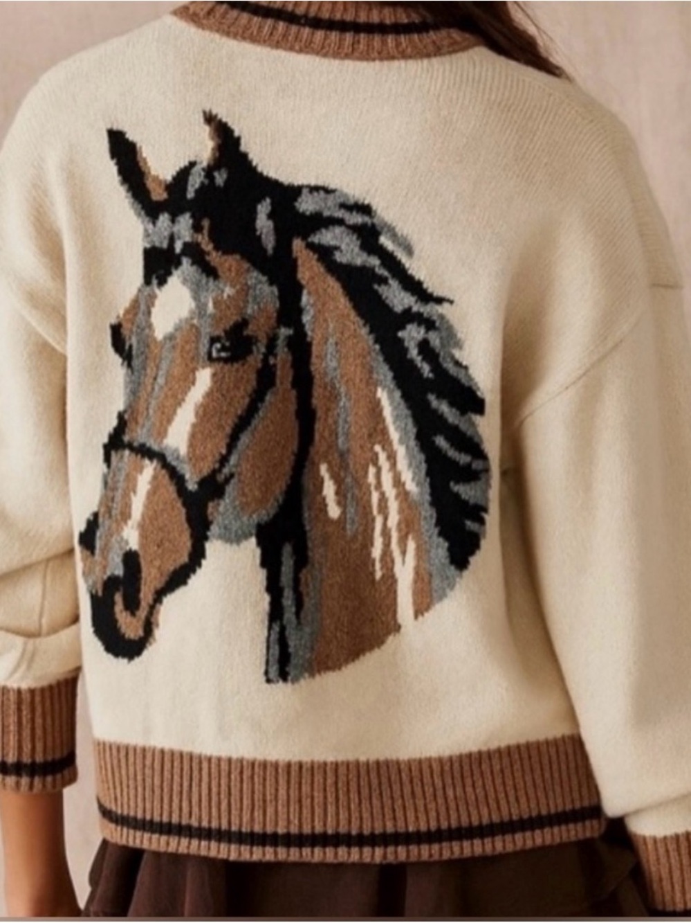 Nikka K Horse Graphic Cardigan Sweater Western Ranch Cowgirl Equestrian